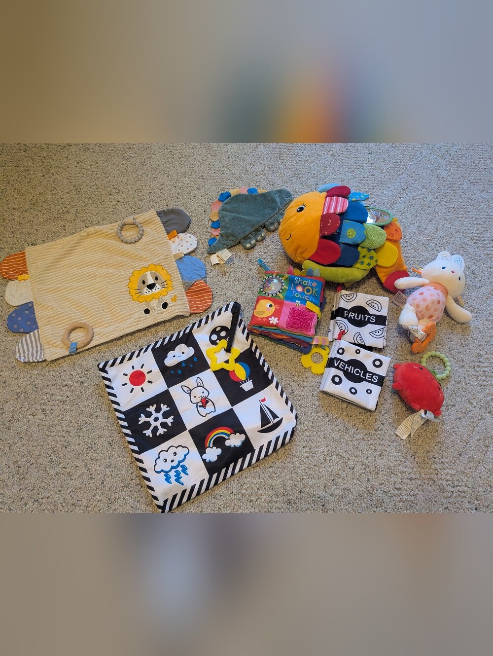 Newborn Toy Bundle! Melissa & Doug Multi-Color Plush Fish and Sensory Toy Set